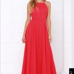 Lulu's Red Maxi Dress, Open Back with Criss Cross (Mythical Kind of Love
